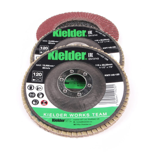 Kielder KWT-145 115mm 120 Grit Flap Disc for Angle Grinder (3 pack)