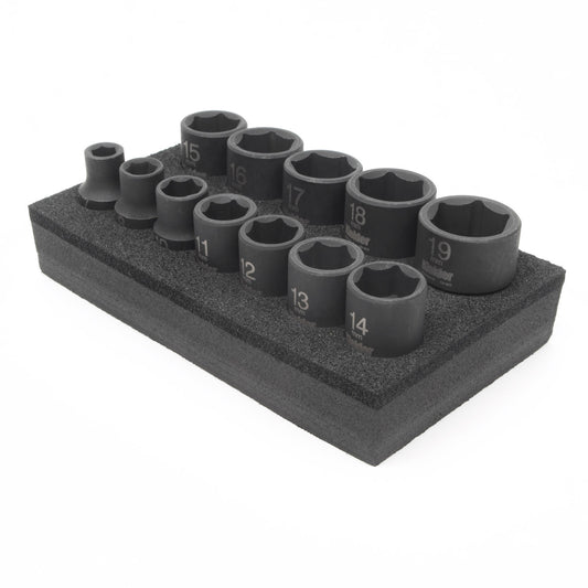 Kielder KWT-384 3/8" Short Impact Socket Set (12pc) in foam